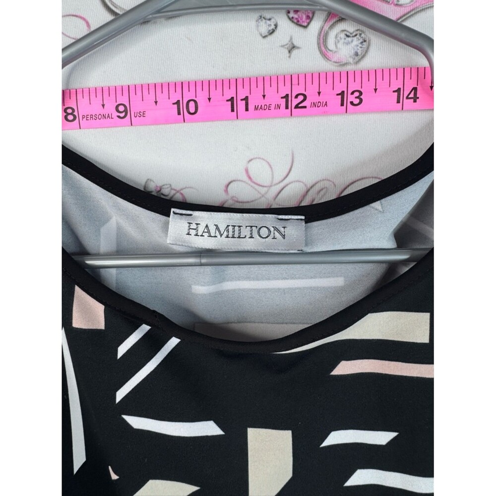 Hamilton tshirt tie up Black Geometric Short Sleeve Tie-Waist Top Blush & Cream - Picture 6 of 10